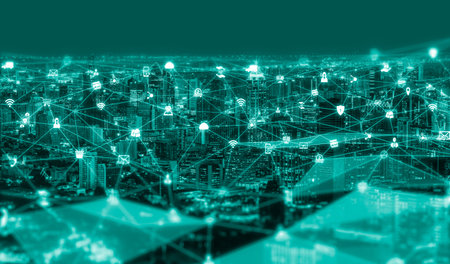 The modern creative communication and internet network connect in smart city . Concept of 5G...