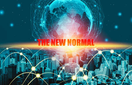 New normal concept effected  COVID 19  that changes our lifestyle to new normal presented in style of social media banner or global news when abnormal becomes new normal .の写真素材