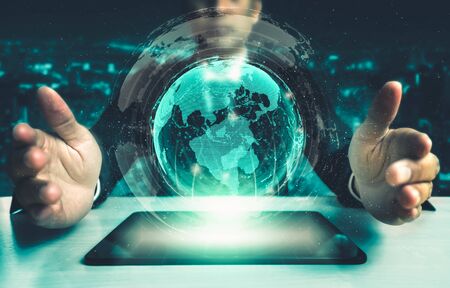 The modern creative communication and internet network connect in smart city . Concept of 5G wireless digital connection and internet of things future.の写真素材