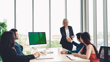 Business people in the conference room with green screen