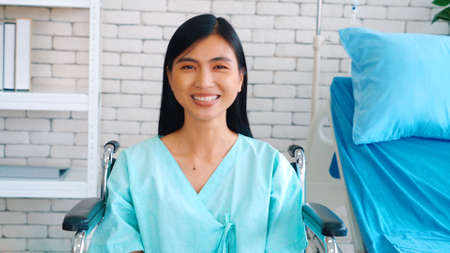 Happy patient getting well improvement at hospitalの写真素材