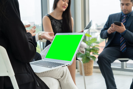 Business people in the conference room with green screenの写真素材
