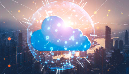 Cloud computing technology and online data storage for business network concept.