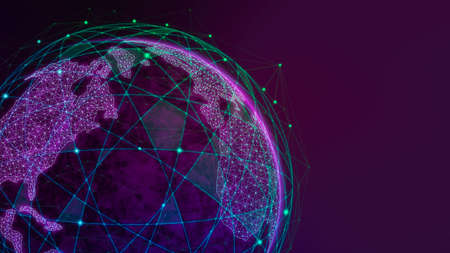 3D illustration global modern creative communication and internet network mapの写真素材