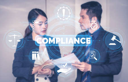 Compliance rule law and regulation graphic interface for business quality policy planning to meet international standard.の写真素材
