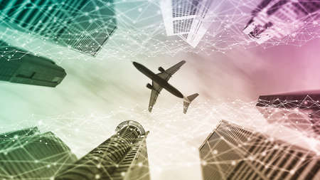 The modern creative communication and internet network connect in smart city . Concept of 5G wireless digital connection and internet of things future.の写真素材