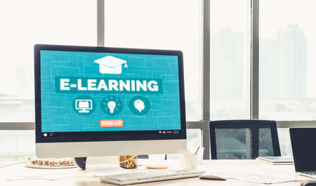 E-learning and Online Education for Student and University Concept. Video conference call technology to carry out digital training course for student to do remote learning from anywhere.の写真素材