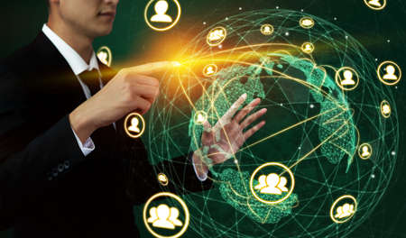 The modern creative communication and internet network connect in smart city . Concept of 5G wireless digital connection and internet of things future.の写真素材