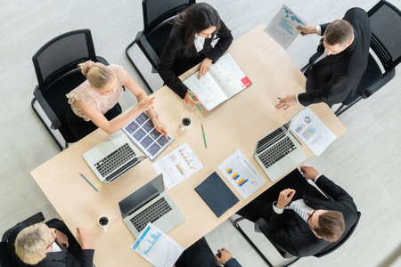 Business people group meeting shot from top view in office . Profession businesswomen, businessmen...