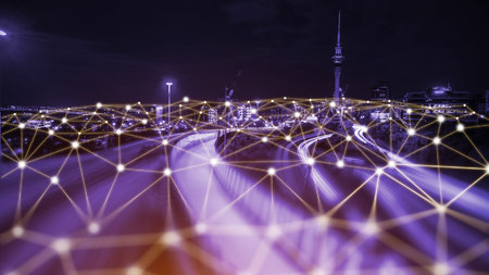 The modern creative communication and internet network connect in smart city . Concept of 5G...