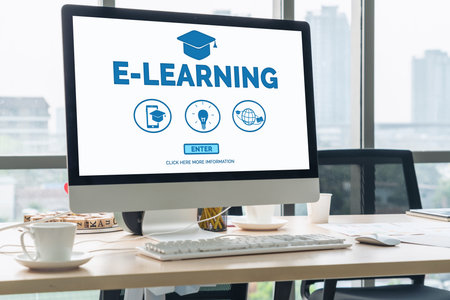 E-learning and Online Education for Student and University Concept. Video conference call technology...