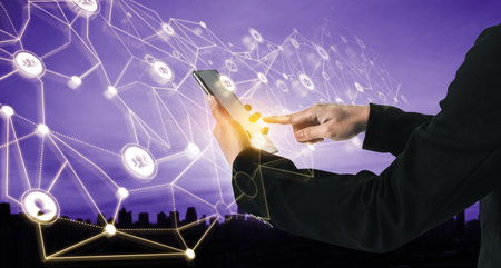 People network and global creative communication concept. Business people with modern graphic...