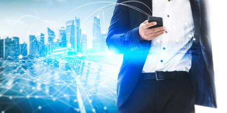 The modern creative communication and internet network connect in smart city . Concept of 5G...