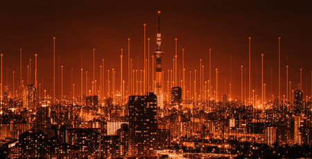 The modern creative communication and internet network connect in smart city . Concept of 5G...