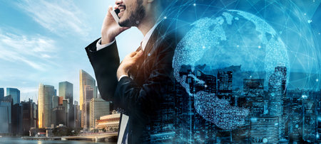 The modern creative communication and internet network connect in smart city . Concept of 5G...