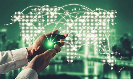 The modern creative communication and internet network connect in smart city . Concept of 5G...