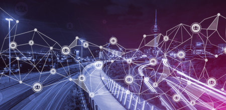 The modern creative communication and internet network connect in smart city . Concept of 5G...