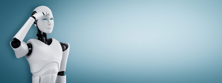 Standing humanoid robot looking forward on clean background 3D illustration