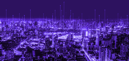 The modern creative communication and internet network connect in smart city . Concept of 5G...