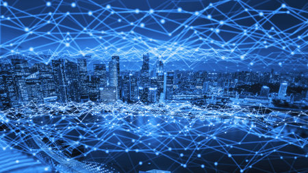 The modern creative communication and internet network connect in smart city . Concept of 5G...