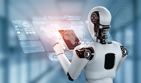 Robot humanoid using tablet computer for global network connection using AI thinking brain ,...