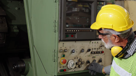 Smart factory worker using machine in factory workshop . Industry and engineering concept.