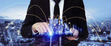 The modern creative communication and internet network connect in smart city . Concept of 5G...