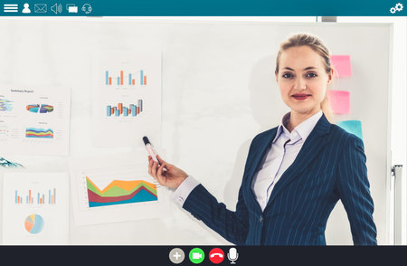 Teacher teach lesson on e-learning and online education app for remote student . Video conference...