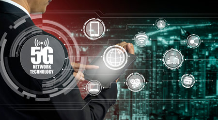 Advanced communication and global internet network connection in smart city . Concept of future 5G...