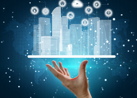 Advanced communication and global internet network connection in smart city . Concept of future 5G...