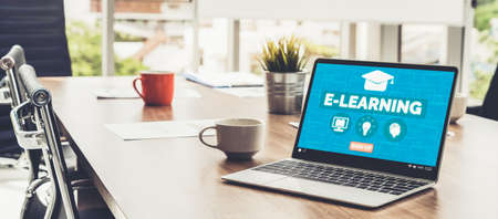 E-learning and Online Education for Student and University Concept. Video conference call technology to carry out digital training course for student to do remote learning from anywhere.の写真素材