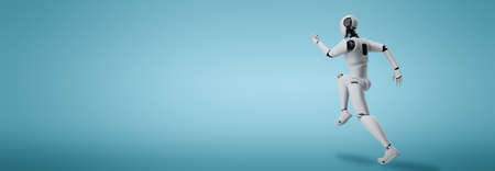 Running robot humanoid showing fast movement and vital energy in concept of future innovation development toward AI brain and artificial intelligence thinking by machine learning. 3D illustration.の写真素材