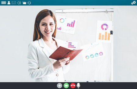 Teacher teach lesson on e-learning and online education app for remote student . Video conference...
