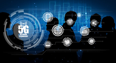 People network and international communication concept. Business people with modern graphic...