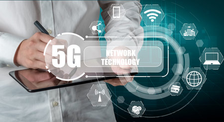 Advanced communication and global internet network connection in smart city . Concept of future 5G...