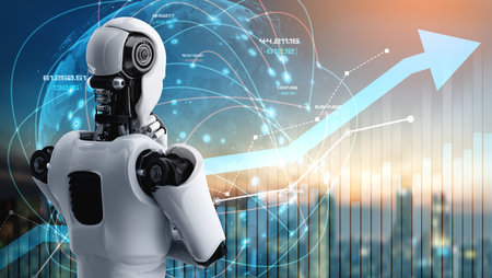 Business growth concept by using AI robot and machine learning technology to analyze data and give...