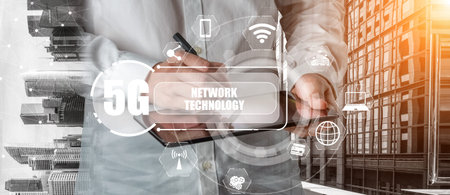 Advanced communication and global internet network connection in smart city . Concept of future 5G...