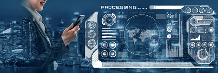 Global finance analysis and big data research concept . Futuristic screen showing large statistic...