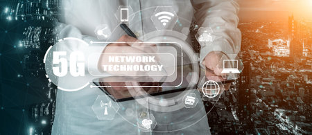 Advanced communication and global internet network connection in smart city . Concept of future 5G...