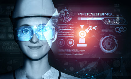 Engineering technology and industry 4.0 smart factory concept with icon graphic showing automation...