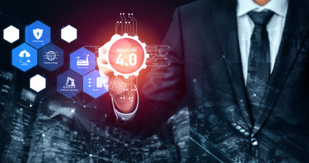 Engineering technology and industry 4.0 smart factory concept with icon graphic showing automation...