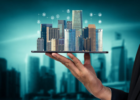 Advanced communication and global internet network connection in smart city . Concept of future 5G...