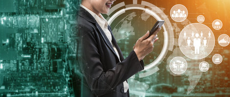 Advanced communication and global internet network connection in smart city . Concept of future 5G...