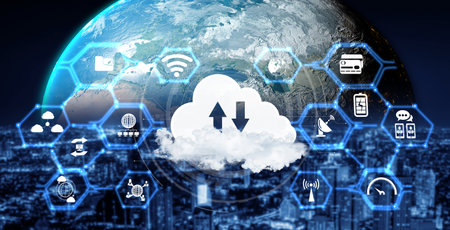 3D illustration international communication and advanced internet network connect in smart city ....