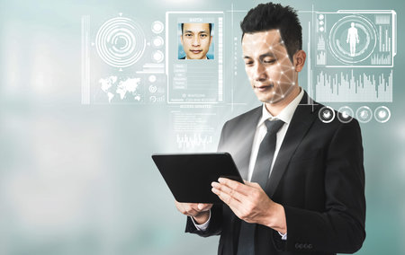 Facial recognition technology scan and detect people face for identification . Future concept...