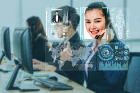 Facial recognition technology scan and detect people face for identification . Future concept...