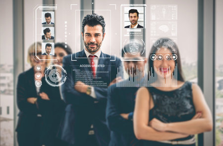 Facial recognition technology scan and detect people face for identification . Future concept...