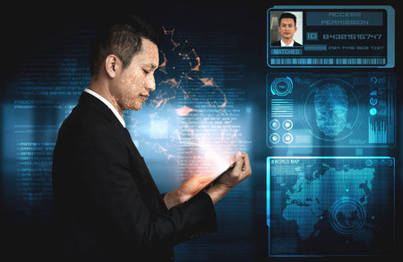 Facial recognition technology scan and detect people face for identification . Future concept...