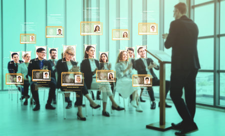 Facial recognition technology scan and detect people face for identification . Future concept...