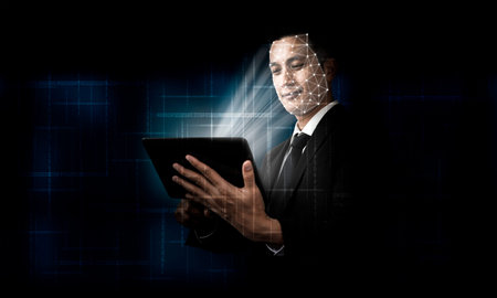 Facial recognition technology scan and detect people face for identification . Future concept...